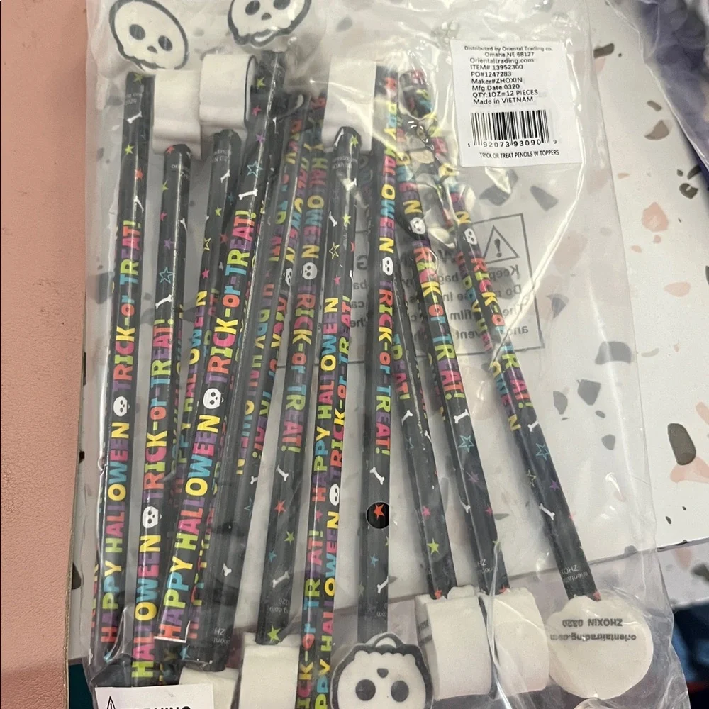 Halloween Trick-or-Treat Pencils with Skull Toppers - 12 Pc.